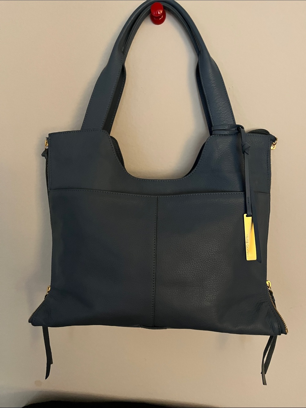 Women's medium Blue Leather Tote Bag - Minimal Shoulder Handbag